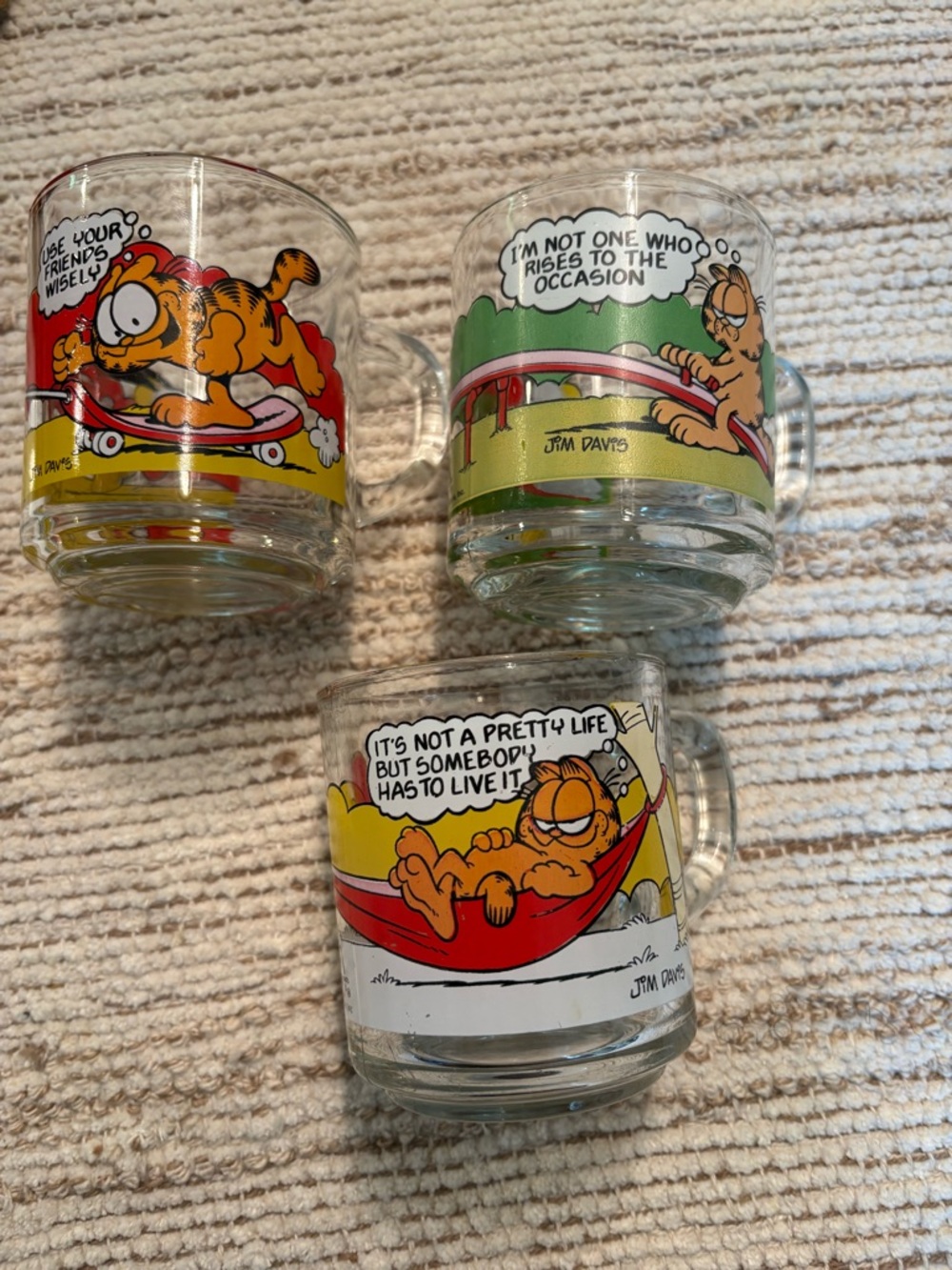 Vintage Set of Three McDonalds 1978 79 80 Glass Garfield & Odie Coffee Mugs